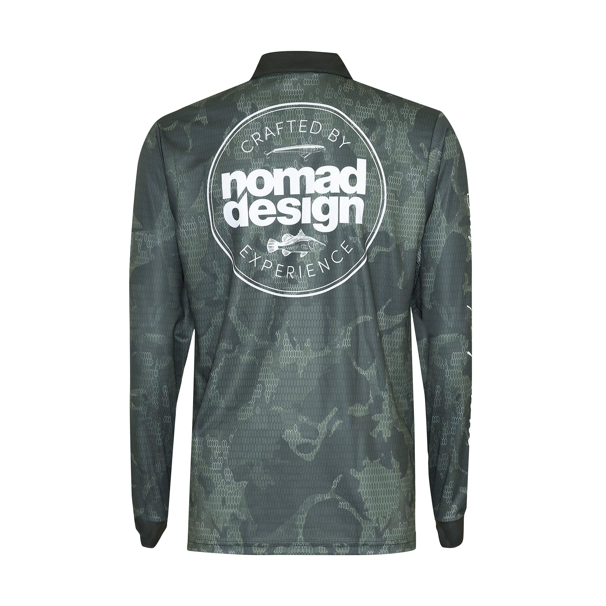 Nomad Design Tech Fishing Shirt Collared Logo Khaki Camo – Nomad