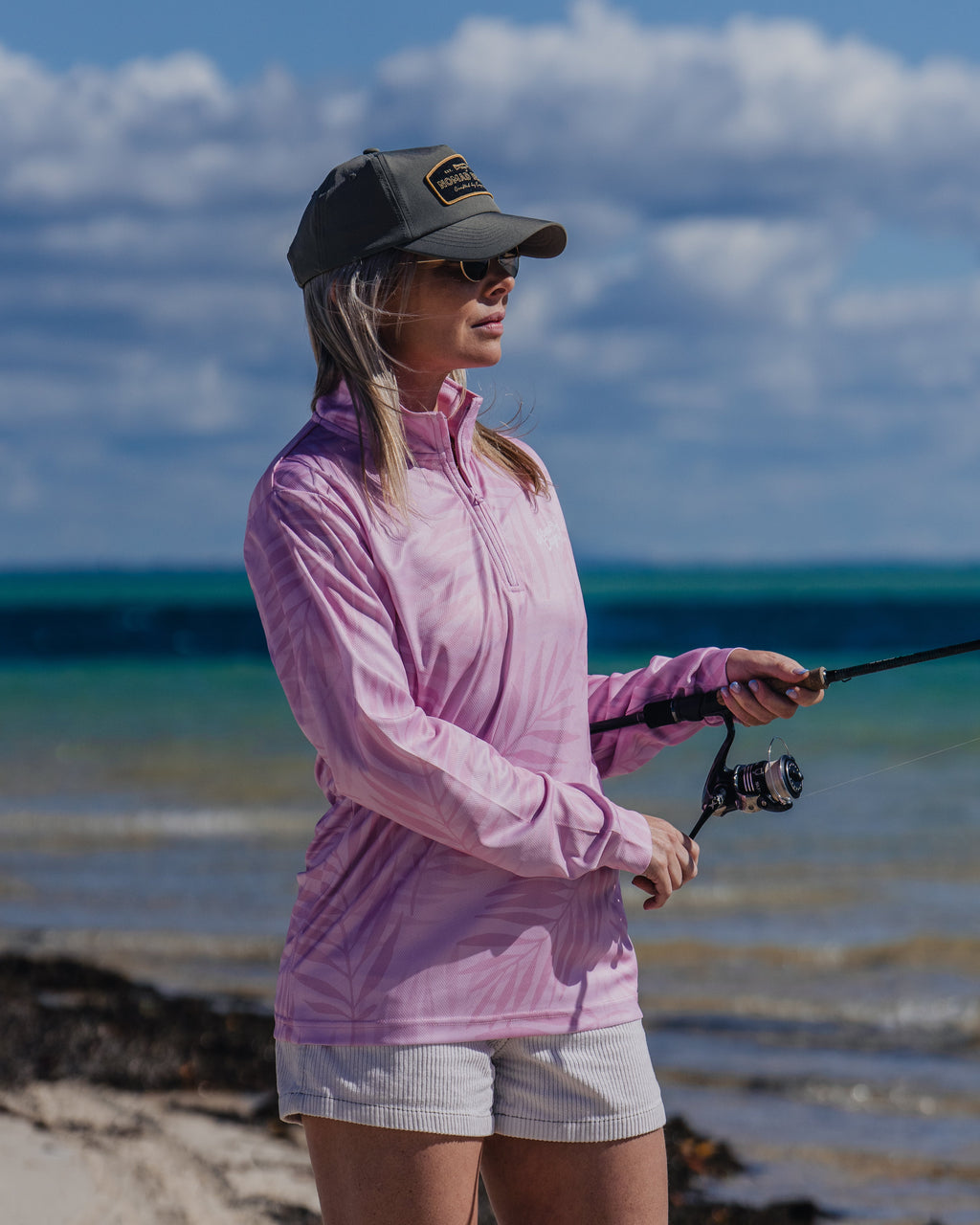 Womens Collared Fishing Jersey - Rose Palms
