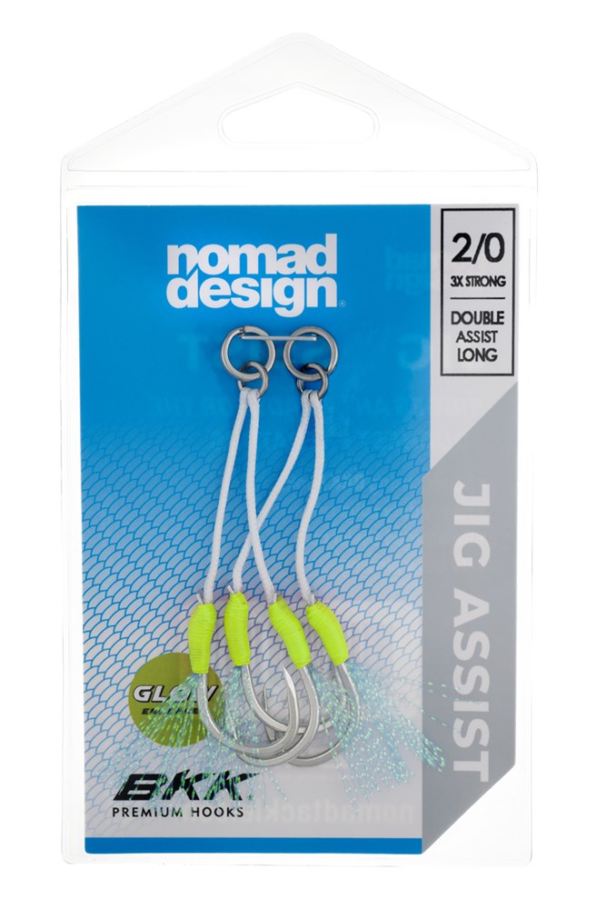 Jig Assist Hooks - Long Double 3X Strong Chartreuse
