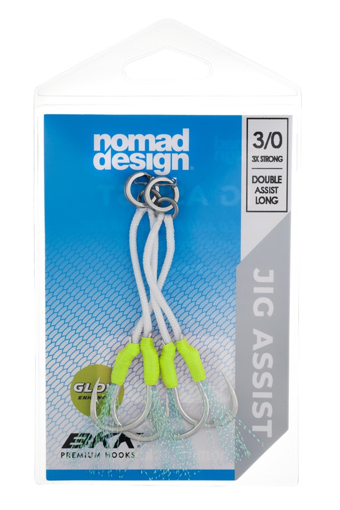 Jig Assist Hooks - Long Double 3X Strong Chartreuse