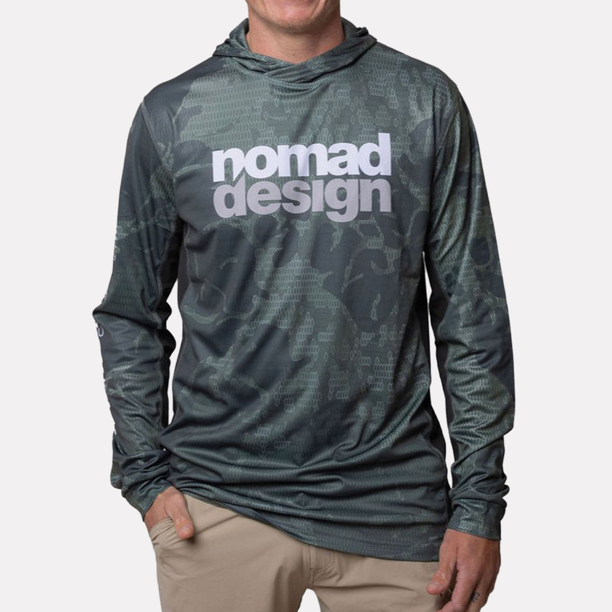 Hooded Tech Fishing Shirt - Forest Camo