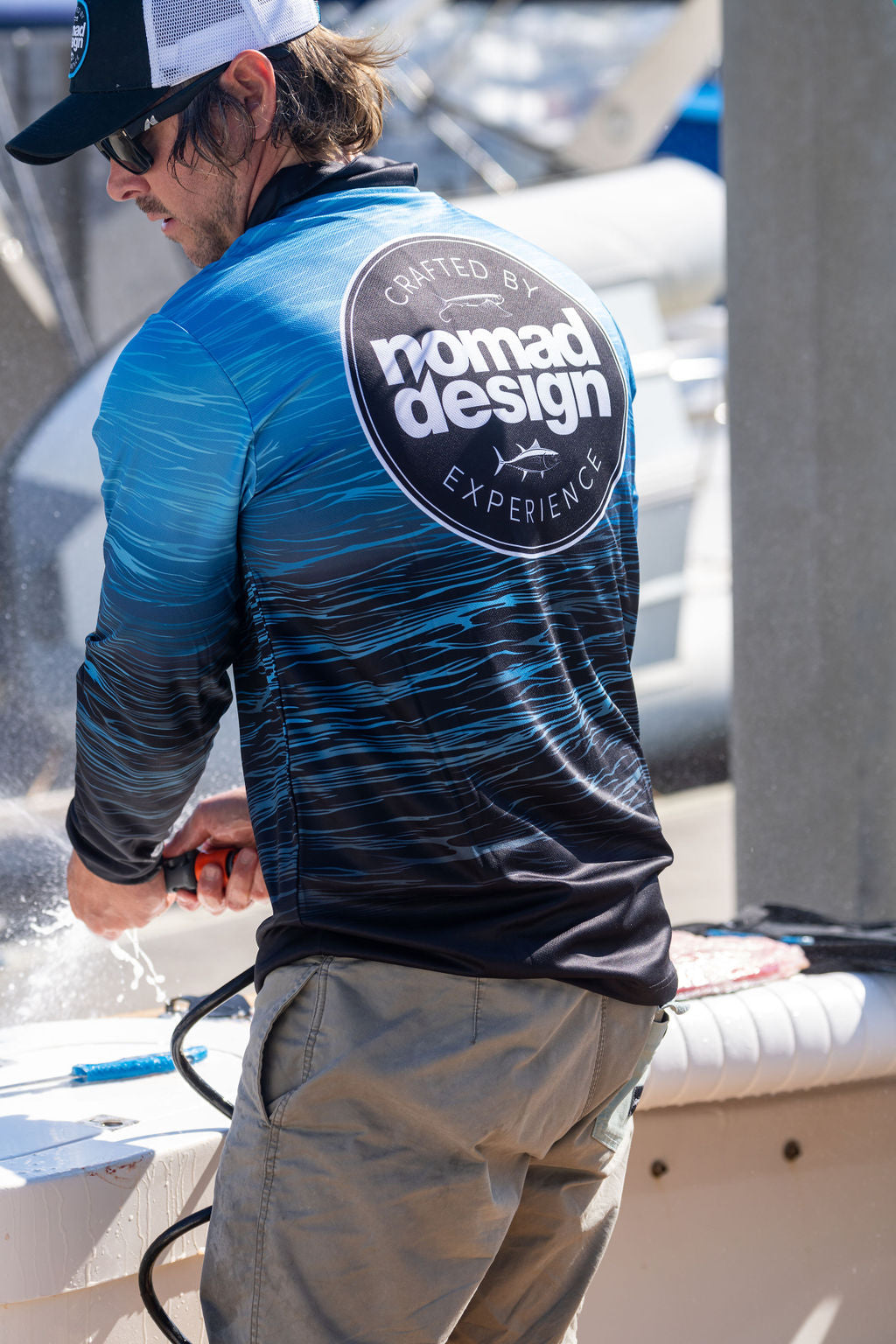 Nomad Design GT Hookup Underwater Collared Fishing Shirt Blue